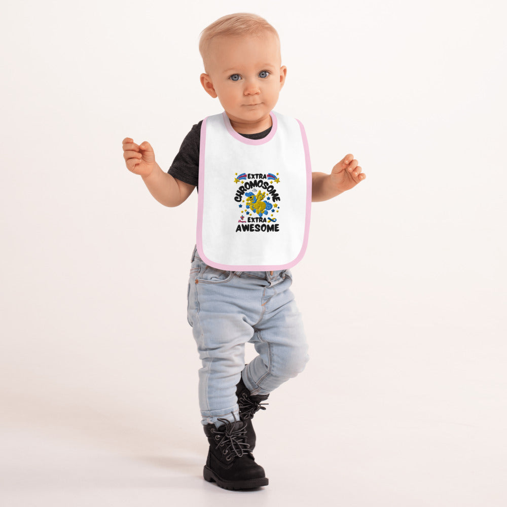 Extra Chromosome Extra Awesome Embroidered Baby Bib