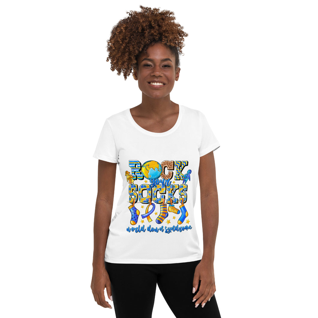 Rock Your Socks World Down Syndrome Women's Athletic T-shirt