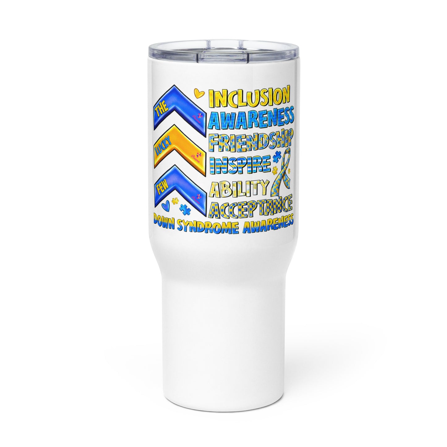 The Lucky Few Down Syndrome Travel mug with a handle