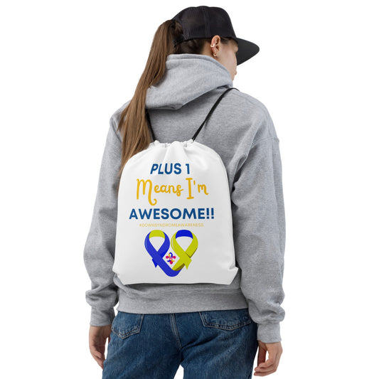 Plus 1 Means I'm Awesome Drawstring bag