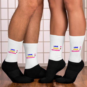 Black and White Love Peace Inclusion Socks