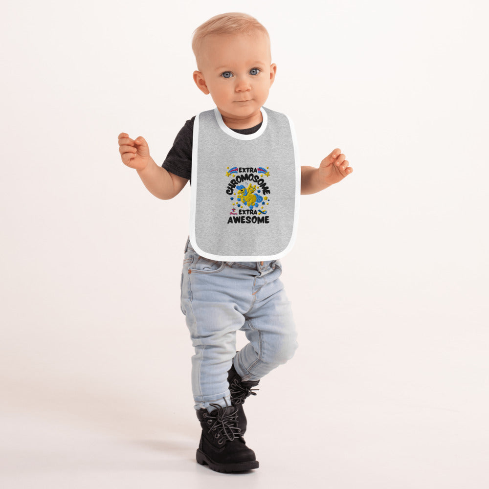 Extra Chromosome Extra Awesome Embroidered Baby Bib
