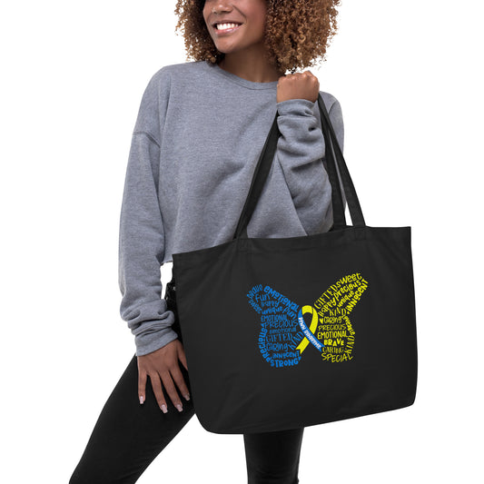 Down Syndrome Awareness Butterfly Large Organic Tote Bag