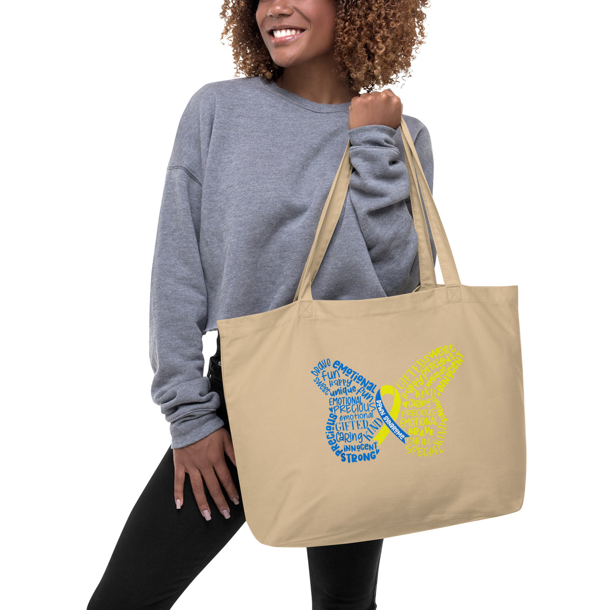 Down Syndrome Awareness Butterfly Large Organic Tote Bag