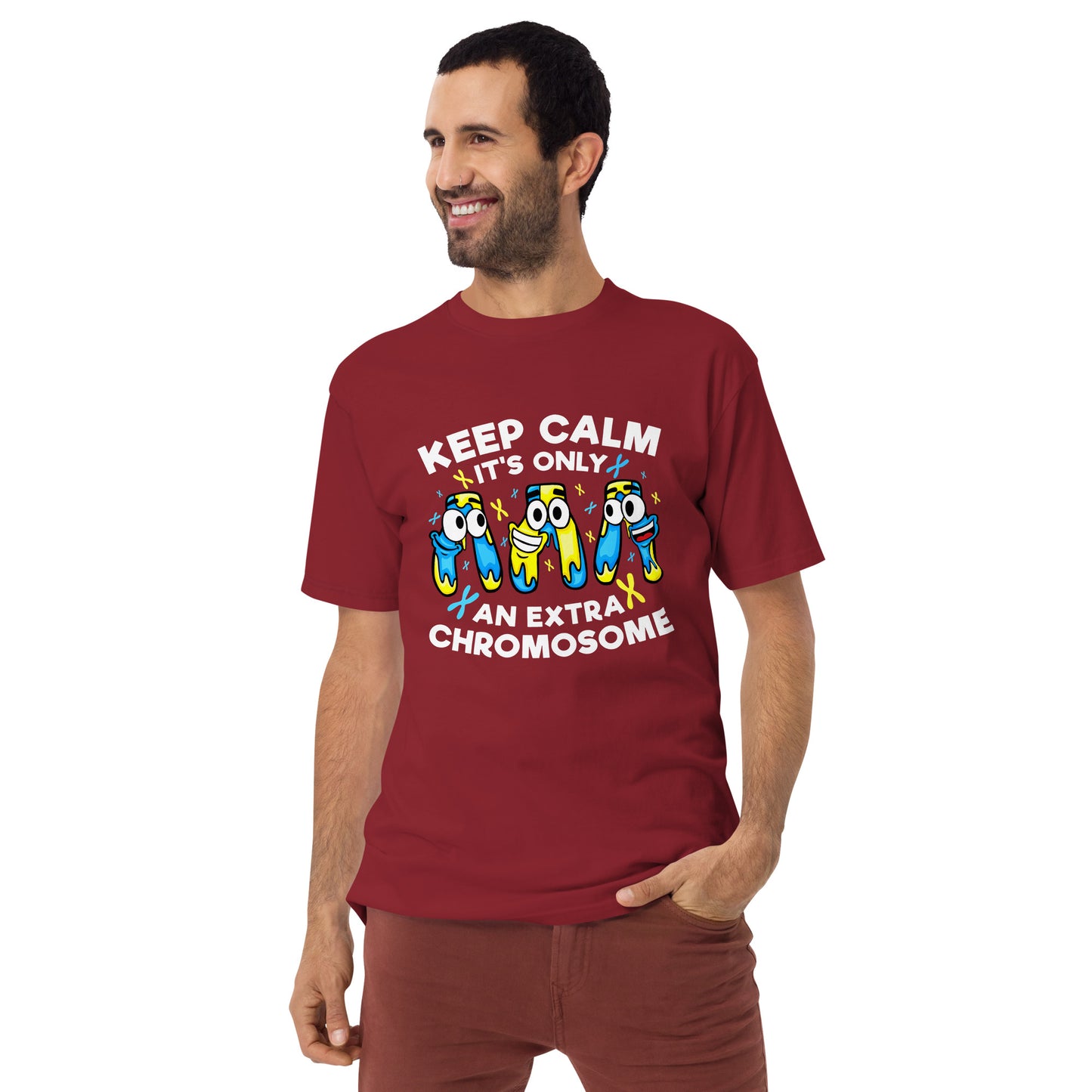 Keep Calm It's Only Extra Chromosome Men’s Premium Heavyweight Tee