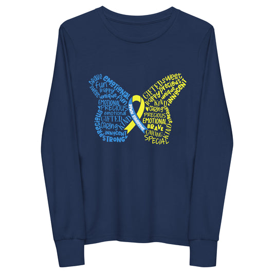 Down Syndrome Awareness Month Butterfly Youth Long Sleeve Tee (Unisex)